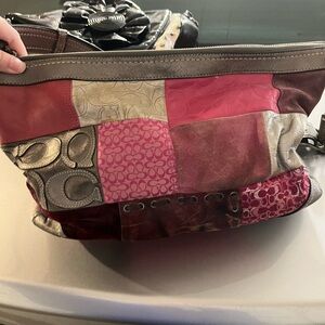 Coach Patchwork Shoulder Bag - Red, Pink, and Silver